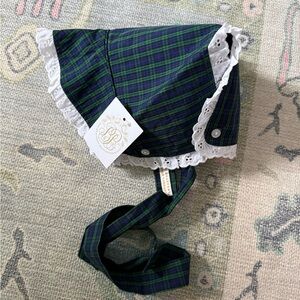 NWT Plaid Bonnet with Lace Trim
